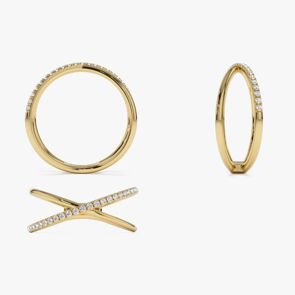 14k Criss Cross Single Side Diamond Ring