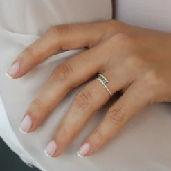 14k Cross Over Diamond Ring with Round Emeralds