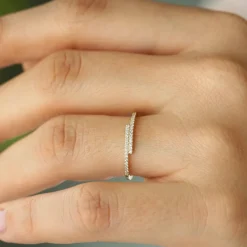 14k Cross Over Diamond Stackable Ring