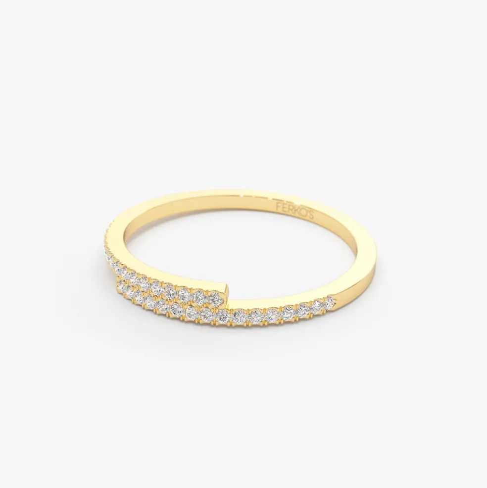 14k Cross Over Diamond Stackable Ring