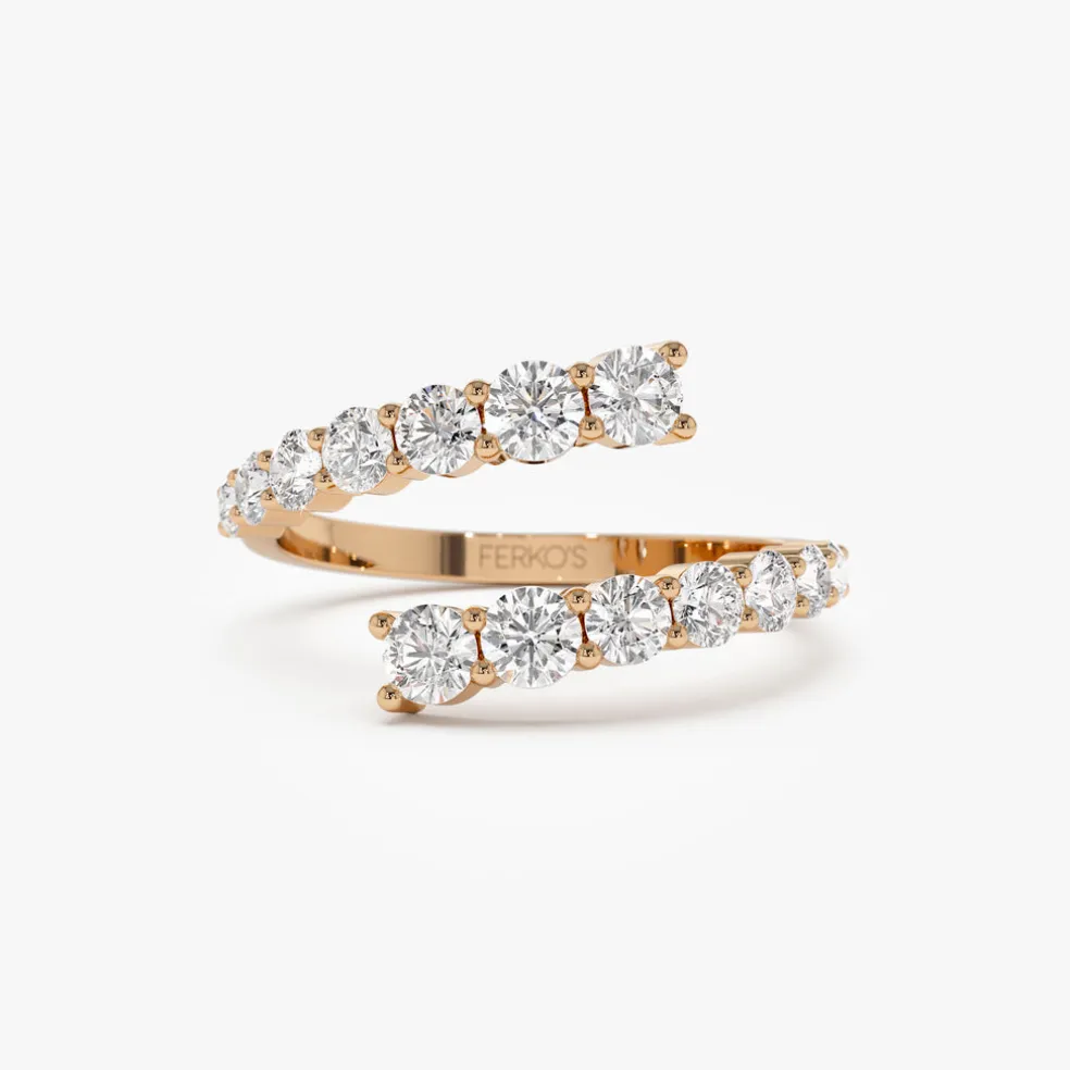 14k Cross Over Graduated Diamond Wrap Ring