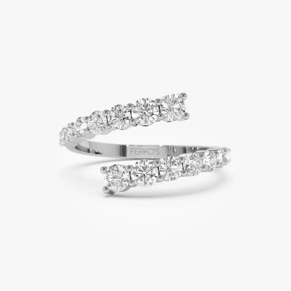 14k Cross Over Graduated Diamond Wrap Ring
