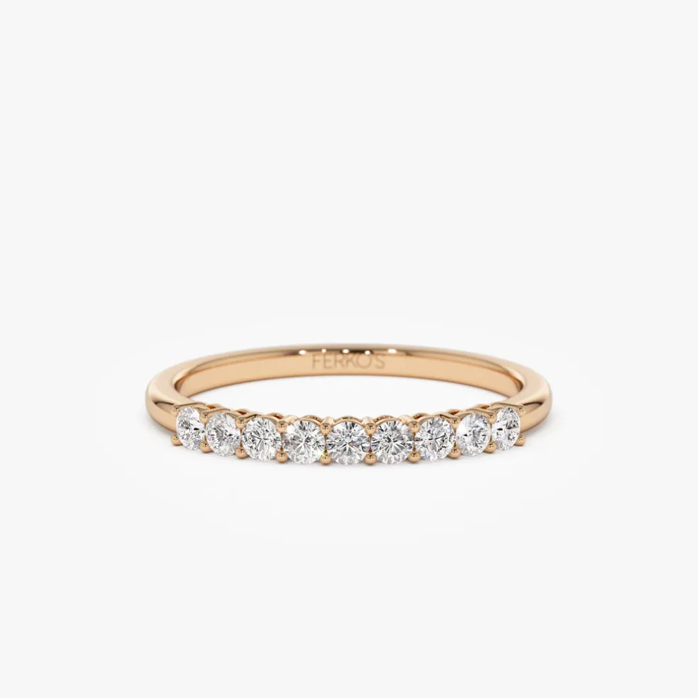 14k 0.30ctw 9 Stone Basket Setting Diamond Wedding Ring