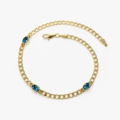 14k Cuban Link Bracelet w/ Bezel Setting London Blue Topaz