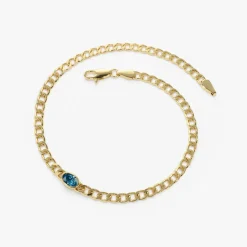 14k Cuban Link Bracelet w/ Bezel Setting London Blue Topaz