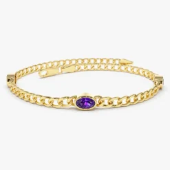 14k Cuban Link Bracelet w/ Bezel Setting Amethyst