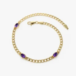 14k Cuban Link Bracelet w/ Bezel Setting Amethyst