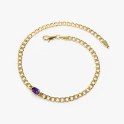 14k Cuban Link Bracelet w/ Bezel Setting Amethyst