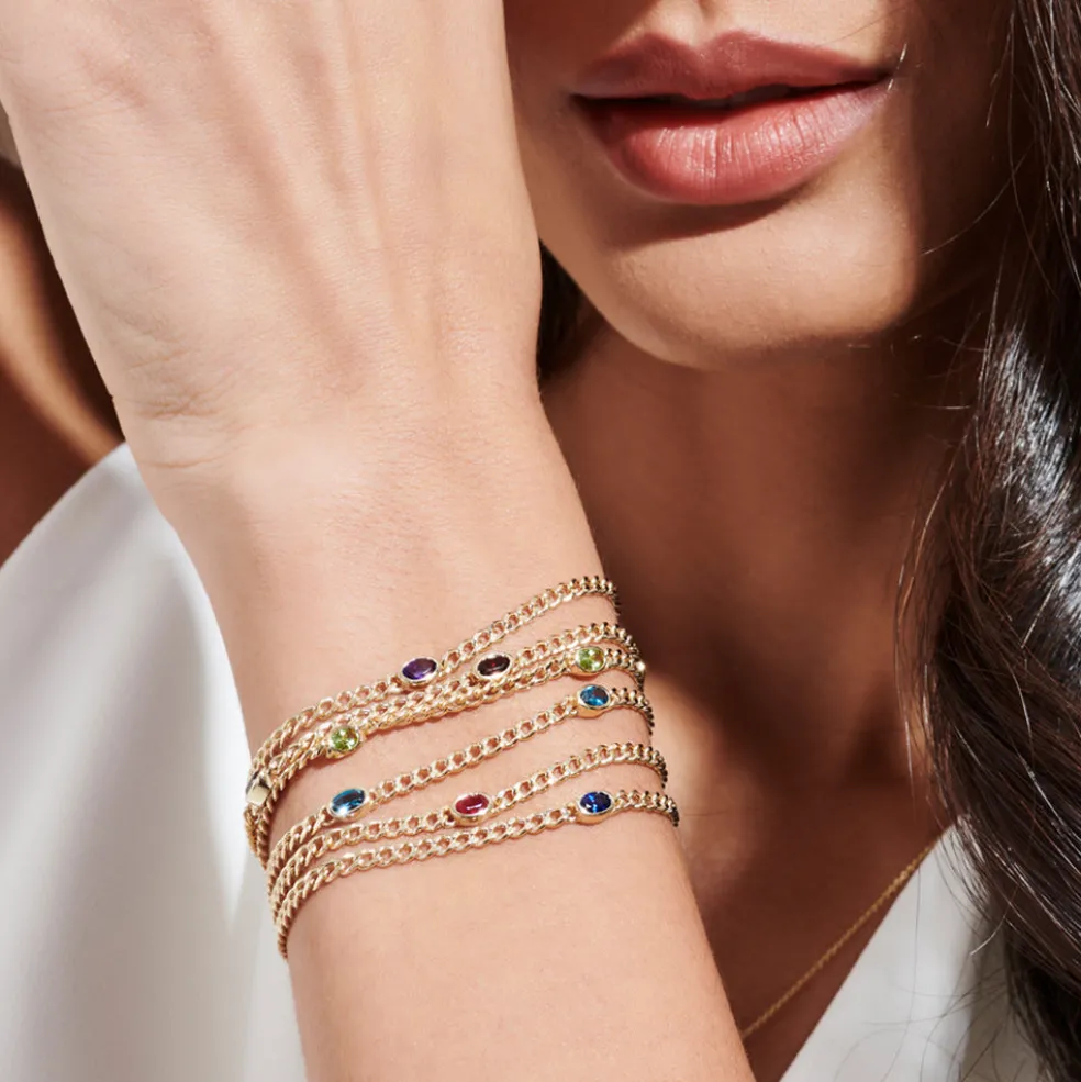 14k Cuban Link Bracelet w/ Bezel Setting Peridot