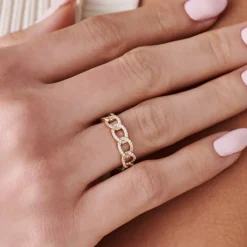 14k Curb Link Diamond Pave Ring