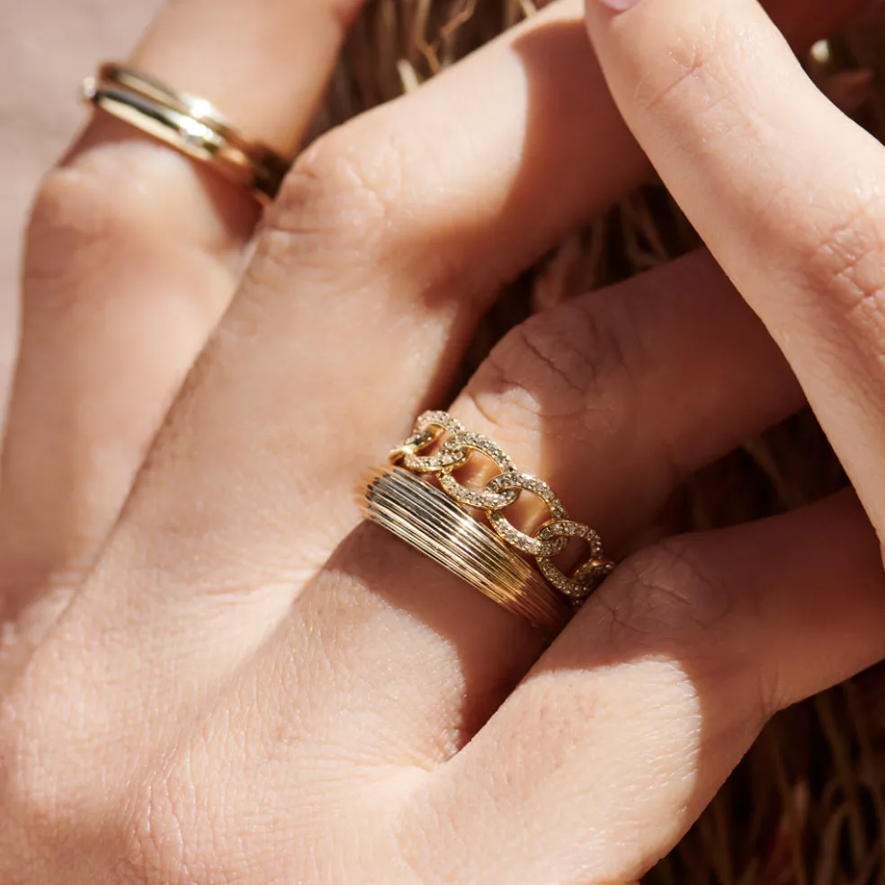 14k Curb Link Diamond Pave Ring