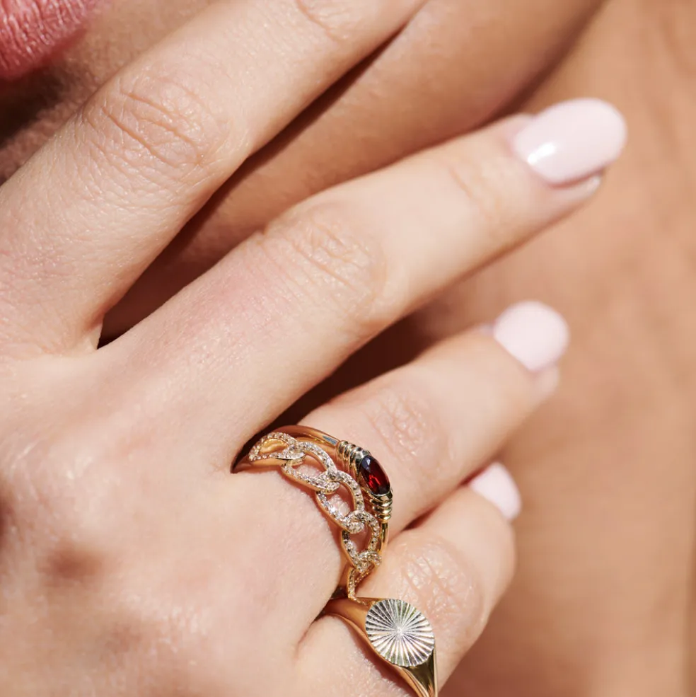 14k Curb Link Diamond Pave Ring