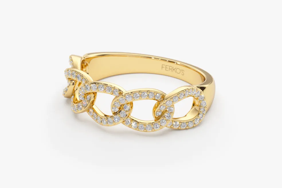 14k Curb Link Diamond Pave Ring