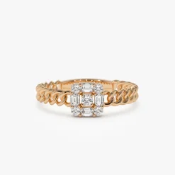 14k Curb Link Illusion Setting Baguette Diamond Ring