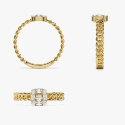 14k Curb Link Illusion Setting Baguette Diamond Ring