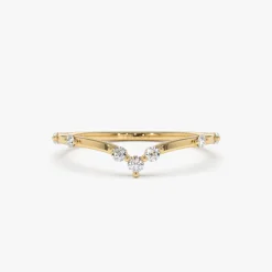 14k Curved Chevron Diamond Stacking Ring