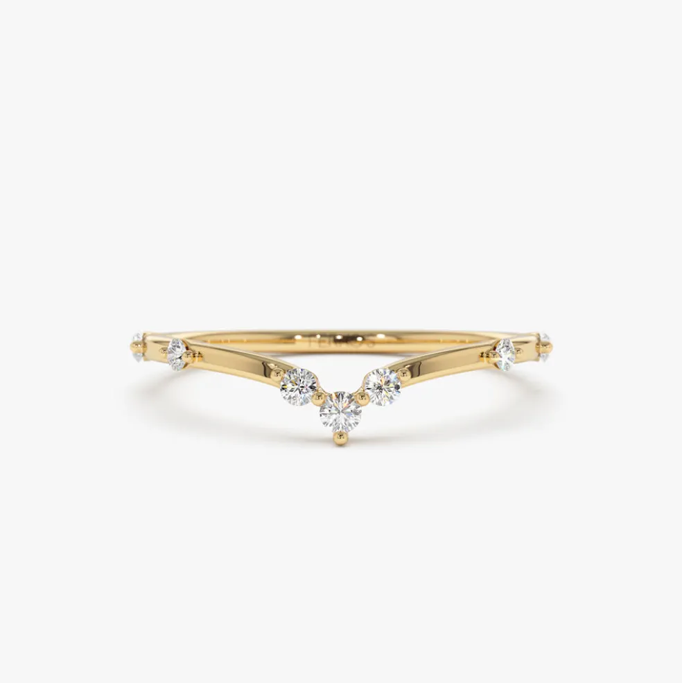 14k Curved Chevron Diamond Stacking Ring