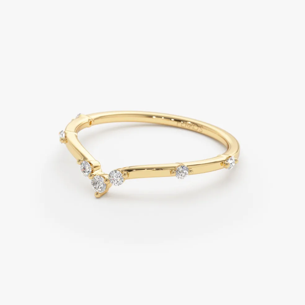 14k Curved Chevron Diamond Stacking Ring