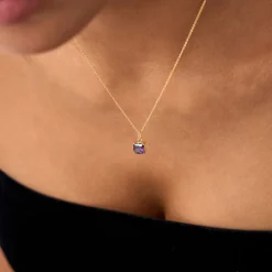 14K Cushion Cut Amethyst Solitaire Necklace
