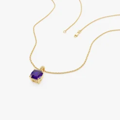 14K Cushion Cut Amethyst Solitaire Necklace