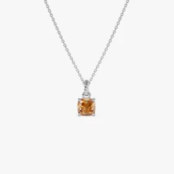 14K Cushion Cut Citrine Solitaire Necklace