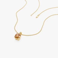 14K Cushion Cut Citrine Solitaire Necklace