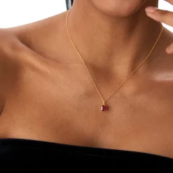 14K Cushion Cut Garnet Solitaire Necklace