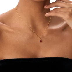 14K Cushion Cut Garnet Solitaire Necklace