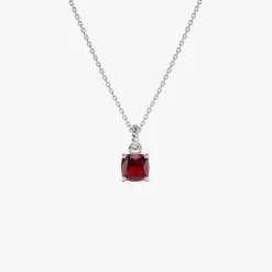 14K Cushion Cut Garnet Solitaire Necklace