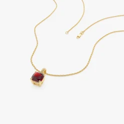14K Cushion Cut Garnet Solitaire Necklace