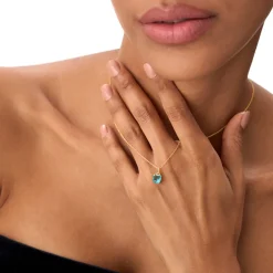 14K Cushion Cut London Blue Topaz Solitaire Necklace