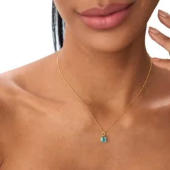 14K Cushion Cut London Blue Topaz Solitaire Necklace
