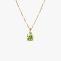 14K Cushion Cut Peridot Solitaire Necklace