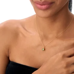 14K Cushion Cut Peridot Solitaire Necklace