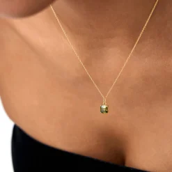 14K Cushion Cut Peridot Solitaire Necklace