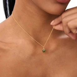 14K Cushion Cut Peridot Solitaire Necklace