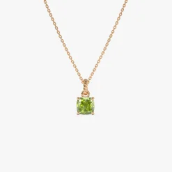 14K Cushion Cut Peridot Solitaire Necklace