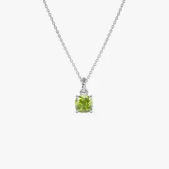 14K Cushion Cut Peridot Solitaire Necklace