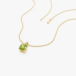 14K Cushion Cut Peridot Solitaire Necklace