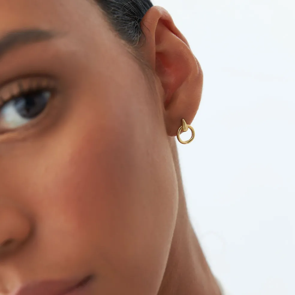 14k Dainty Circle Drop Earrings