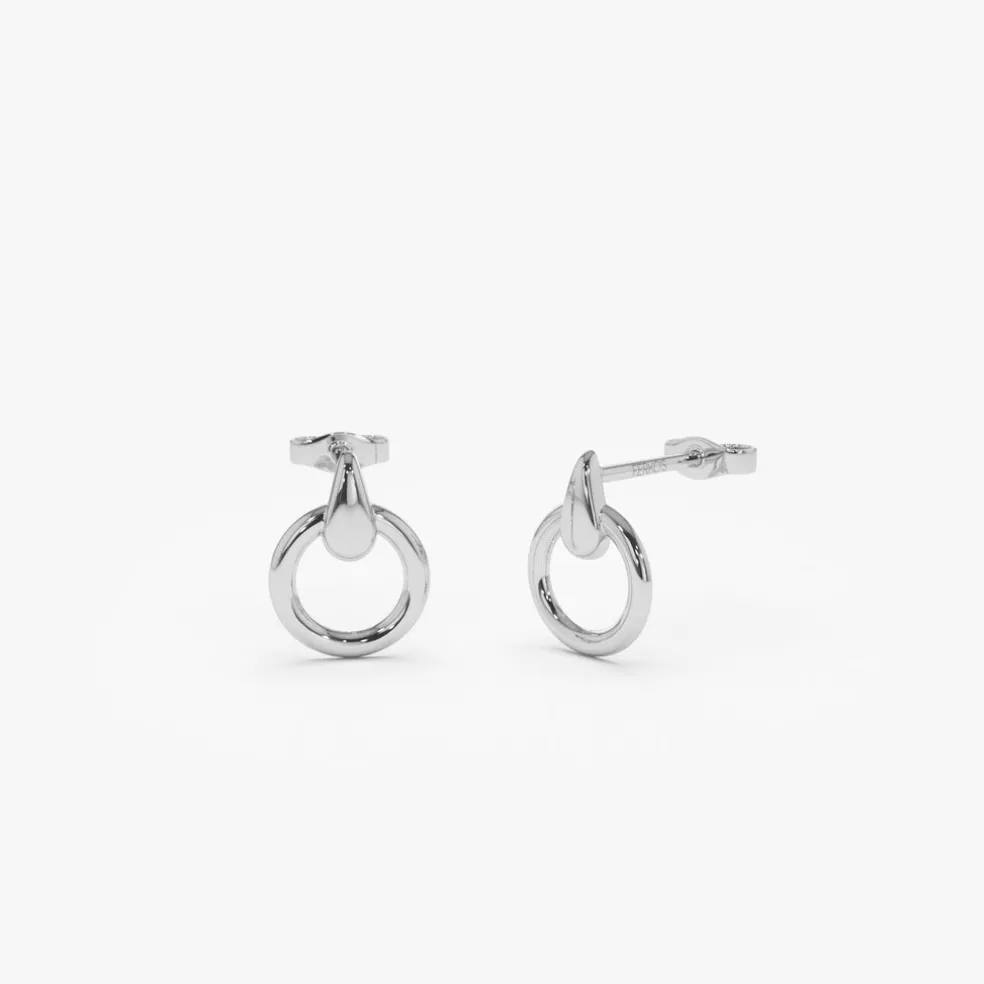 14k Dainty Circle Drop Earrings
