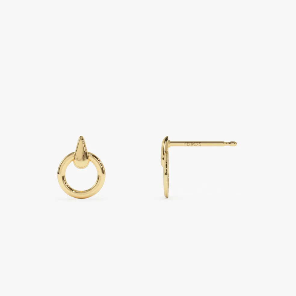 14k Dainty Circle Drop Earrings