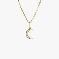 14k Dainty Crescent Moon Diamond Charm
