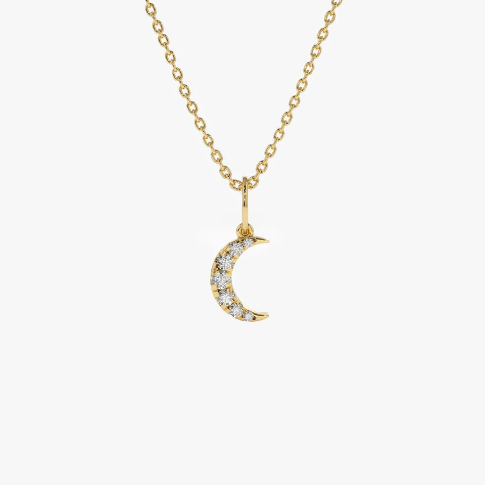 14k Dainty Crescent Moon Diamond Charm