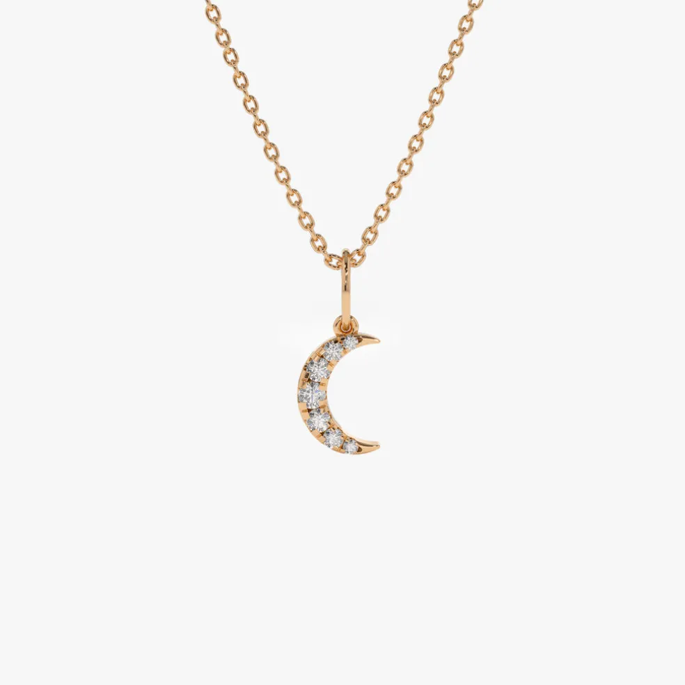 14k Dainty Crescent Moon Diamond Charm