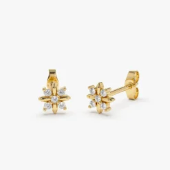 14k Dainty Crisscross Cluster Diamond Studs