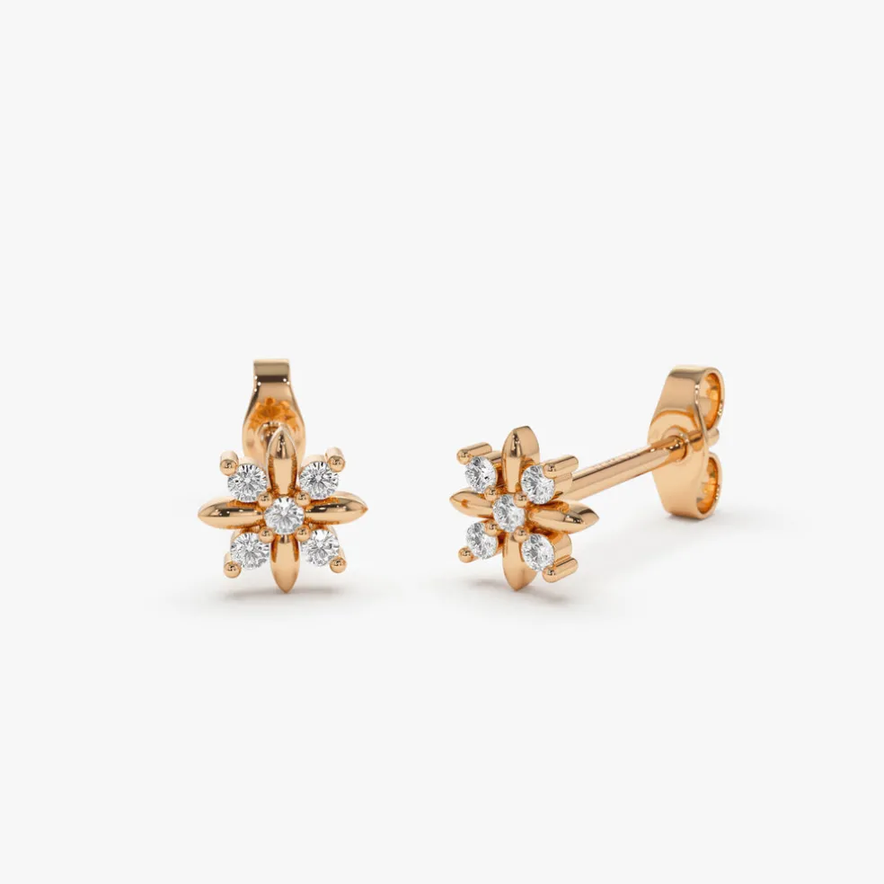 14k Dainty Crisscross Cluster Diamond Studs