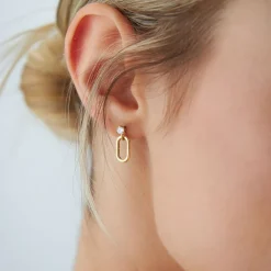 14k Dainty Dangline Oval Link Diamond Earrings