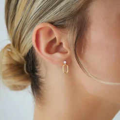 14k Dainty Dangline Oval Link Diamond Earrings
