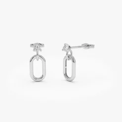 14k Dainty Dangline Oval Link Diamond Earrings